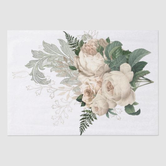 Ivory Floral Bouquet Wasserfarbe Decoupage 薄葉紙 (正面)