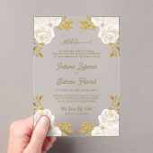  Ivory Floral Gold Glitter Islamic Muslim Wedding アクリル招待状 (インサイチュ (ポータブル))