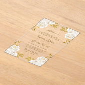  Ivory Floral Gold Glitter Islamic Muslim Wedding アクリル招待状 (レイダウン)