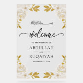  Ivory Floral Gold Muslim Wedding Welcome アクリルサイン (正面)