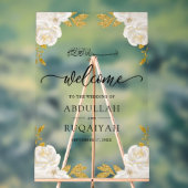  Ivory Floral Gold Muslim Wedding Welcome アクリルサイン (ニュートラル)