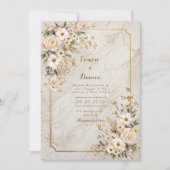 Ivory Floral Marble Gilded Frame Wedding 招待状 (正面)