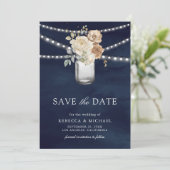 Ivory Floral Mason Jar Photo Navy Blue Wedding セーブザデート (スタンド正面)