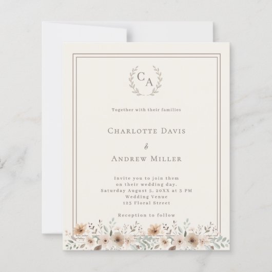 Ivory floral monogrammed wreath wedding  (正面)
