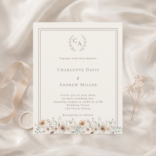 Ivory floral monogrammed wreath wedding 