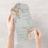 Ivory Floral on Sage Green Wedding オールインワン招待状 (貼ってはがせる)