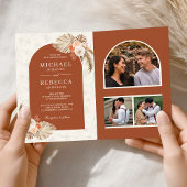 Ivory Floral Pampas Terracotta QR Code Wedding 招待状
