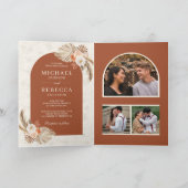 Ivory Floral Pampas Terracotta QR Code Wedding 招待状 (内部)