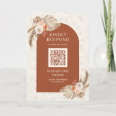 Ivory Floral Pampas Terracotta QR Code Wedding 招待状 (裏面)