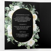 Ivory Floral Photo Black QR Code Wedding 三つ折り招待状 (内部最初)