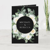 Ivory Floral Photo Black QR Code Wedding 招待状 (正面)