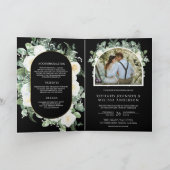 Ivory Floral Photo Black QR Code Wedding 招待状 (内部)