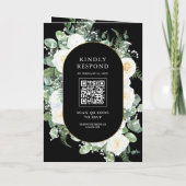 Ivory Floral Photo Black QR Code Wedding 招待状 (裏面)