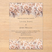 Ivory floral rose gold modern luxury clear wedding アクリル招待状 (正面)
