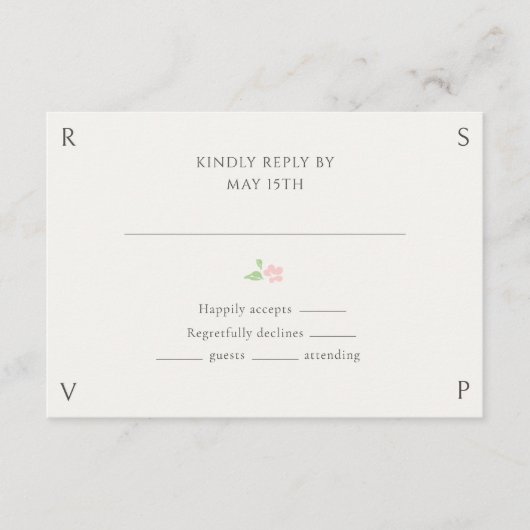 Ivory Floral Rose Wedding RSVP  (正面)