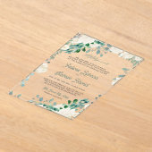Ivory Floral Sage Green Leaves Islamic Wedding アクリル招待状 (レイダウン)