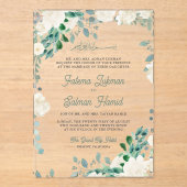 Ivory Floral Sage Green Leaves Islamic Wedding アクリル招待状 (正面)