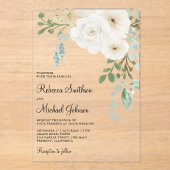 Ivory Floral Sage Green Leaves Wedding アクリル招待状 (正面)