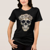 Ivory Floral Skull | Gothic Halloween Costume Tee トライブレンドTシャツ (正面)