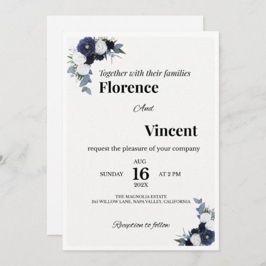 Ivory Floral Wedding Invitation 招待状 (正面/裏面)