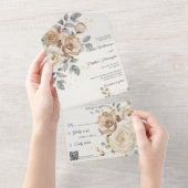 Ivory Floral Wedding with QR Code オールインワン招待状 (貼ってはがせる)