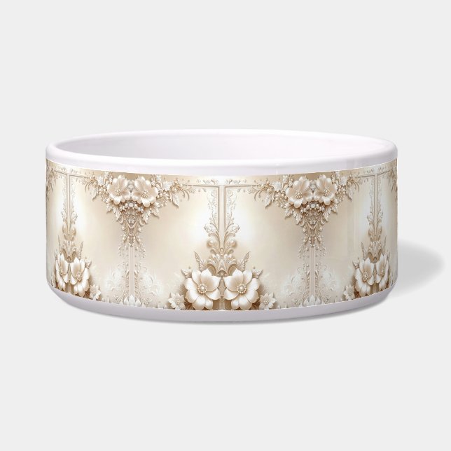 Ivory Flowers Ceramic Pet Bowl ボウル (正面)