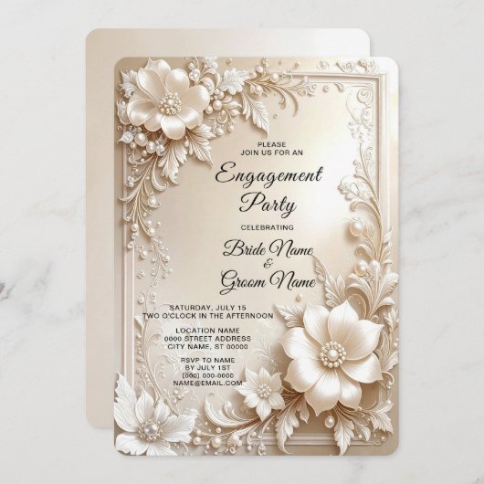 Ivory Flowers Engagement Invitation 招待状 (正面/裏面)