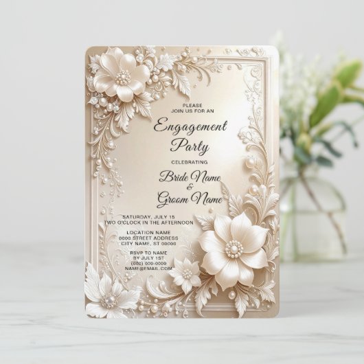 Ivory Flowers Engagement Invitation 招待状 (スタンド正面)