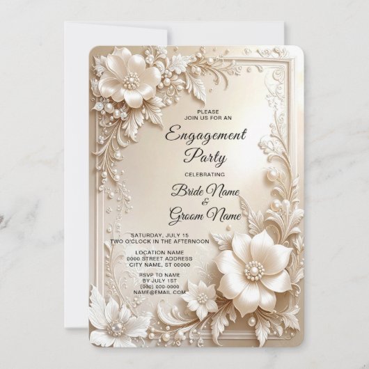 Ivory Flowers Engagement Invitation 招待状 (正面)