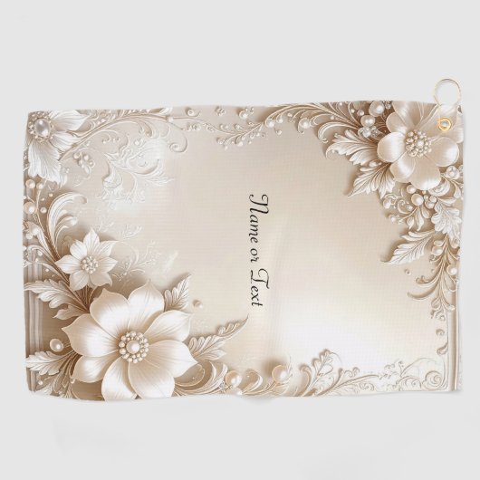 Ivory Flowers Golf Towel ゴルフタオル (横)