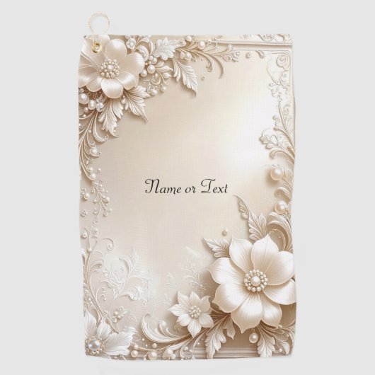 Ivory Flowers Golf Towel ゴルフタオル (正面)