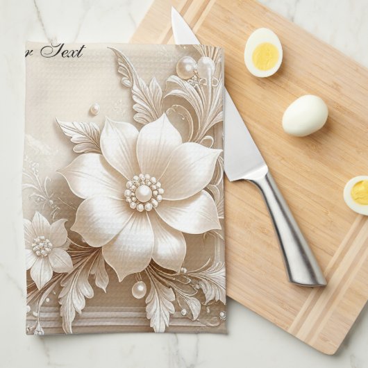 Ivory Flowers Kitchen Towel キッチンタオル (四つ折り)