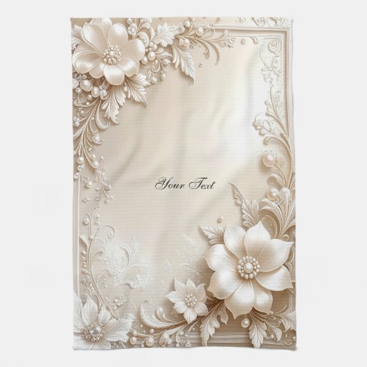 Ivory Flowers Kitchen Towel キッチンタオル (縦)