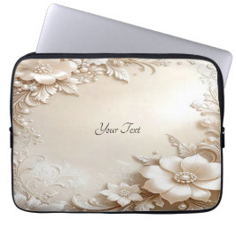 Ivory Flowers Laptop Sleeve ラップトップスリーブ