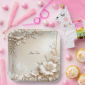 Ivory Flowers Paper Plate ペーパープレート (パーティー)