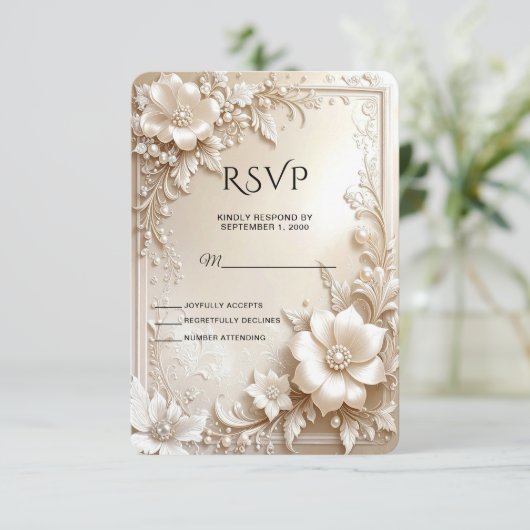 Ivory Flowers RSVP Card (スタンド正面)