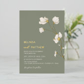 Ivory Flowers Sage Green Casual Wedding 箔招待状 (立ち正面)