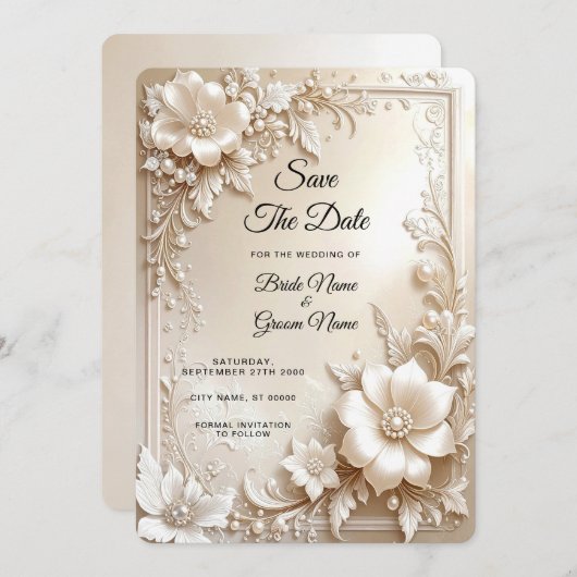 Ivory Flowers Save the Date セーブザデート (正面/裏面)