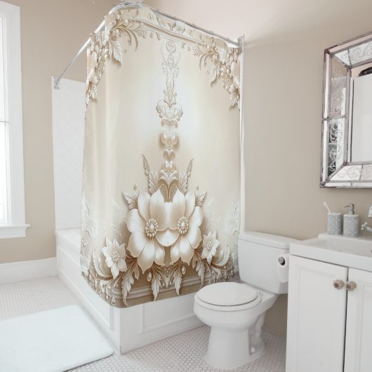 Ivory Flowers Shower Curtain シャワーカーテン (インサイチュ)