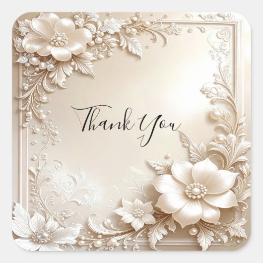 Ivory Flowers Sticker スクエアシール (正面)