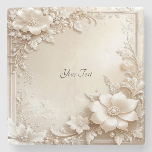 Ivory Flowers Stone Coaster ストーンコースター (正面)