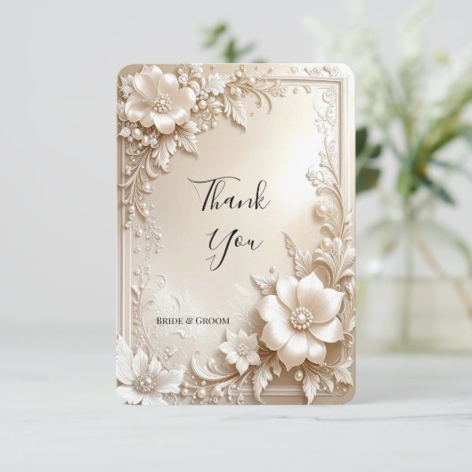 Ivory Flowers Thank You Card サンキューカード (スタンド正面)