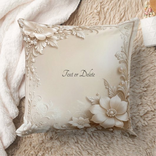 Ivory Flowers Throw Pillow クッション (ブランケット)