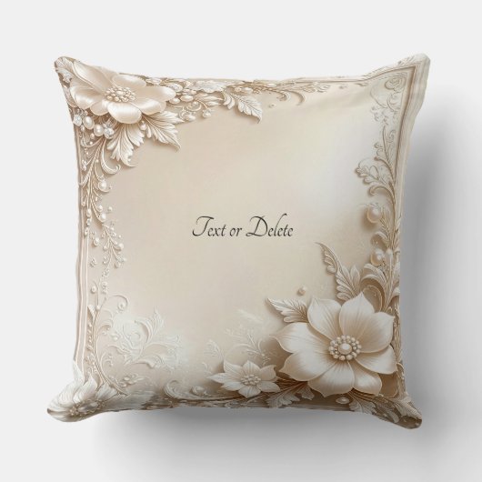 Ivory Flowers Throw Pillow クッション (正面)