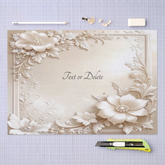 Ivory Flowers Tissue Paper 薄葉紙 (クラフト)