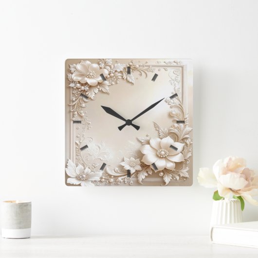Ivory Flowers Wall Clock スクエア壁時計 (ホーム)