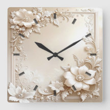 Ivory Flowers Wall Clock