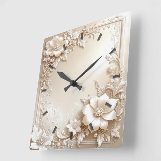 Ivory Flowers Wall Clock スクエア壁時計 (傾斜)