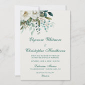 Ivory Forest Teal Script Floral Wedding 招待状 (正面)