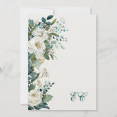 Ivory Forest Teal Script Floral Wedding 招待状 (裏面)